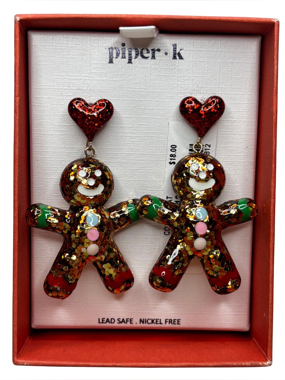 Piper K Dangling Glitter Gingerbread Man Earrings